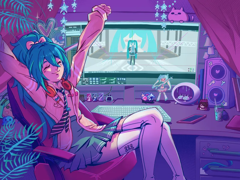 An MMD creator happy to finish her first MMD using MikuMikuDance on her PC.